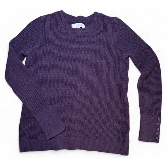LOFT Ann Taylor 100% Cotton Shaker Knit Crew Neck Sweater Sz M Purple Cozy Layer - Picture 1 of 8